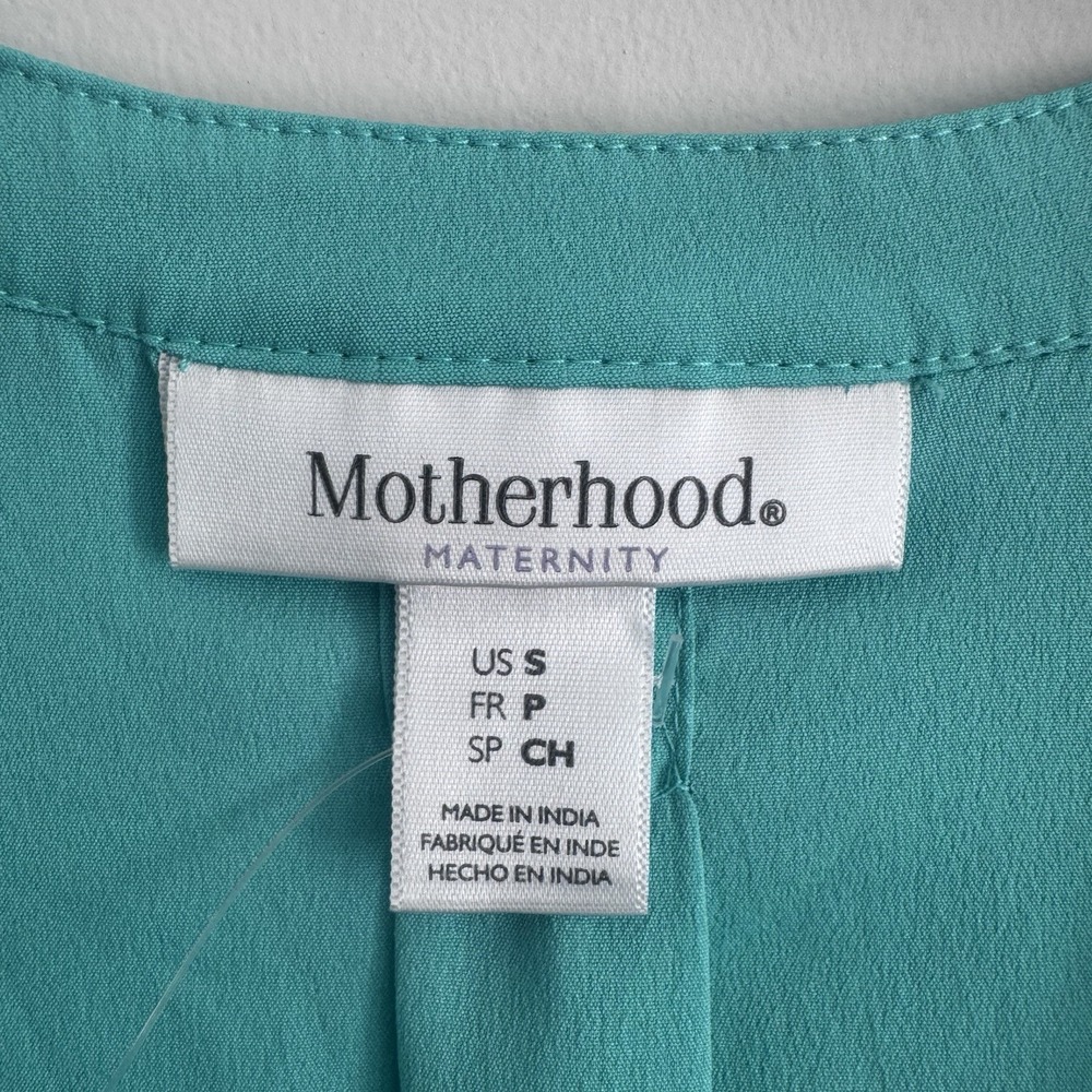 Motherhood Maternity Teal V Neck Blouse S Long Sleeve Button Front - Picture 5 of 7